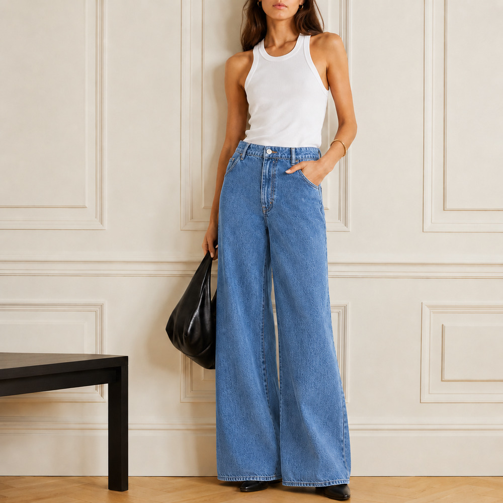 Madewell Wide Sweep Denim Trousers NT510 Womens 28 Blue High-rise Wide Leg - Picture 1 of 11